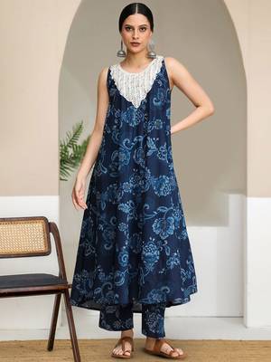 Floral Printed Pure Cotton A-Line Kurta With Trouser 1