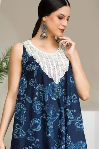 Floral Printed Pure Cotton A-Line Kurta With Trouser