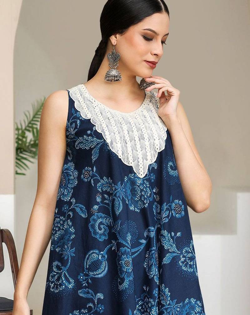 Floral Printed Pure Cotton A-Line Kurta With Trouser
