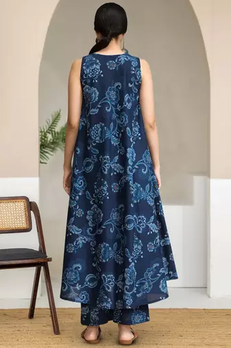 Floral Printed Pure Cotton A-Line Kurta With Trouser