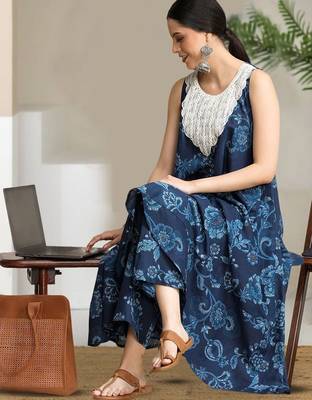 Floral Printed Pure Cotton A-Line Kurta With Trouser 5