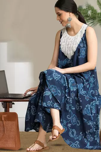 Floral Printed Pure Cotton A-Line Kurta With Trouser