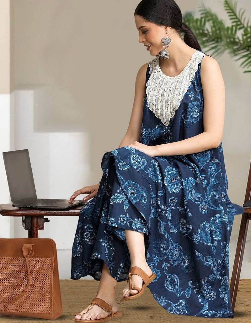 Floral Printed Pure Cotton A-Line Kurta With Trouser