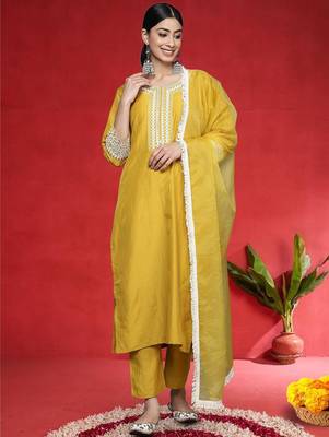 Women Ethnic Motifs Embroidered Regular Mirror Work Kurta with Trousers & Dupatta 1