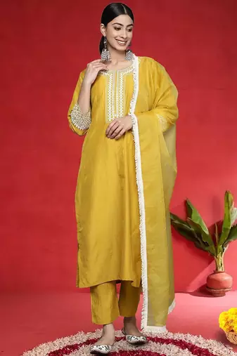 Women Ethnic Motifs Embroidered Regular Mirror Work Kurta with Trousers & Dupatta