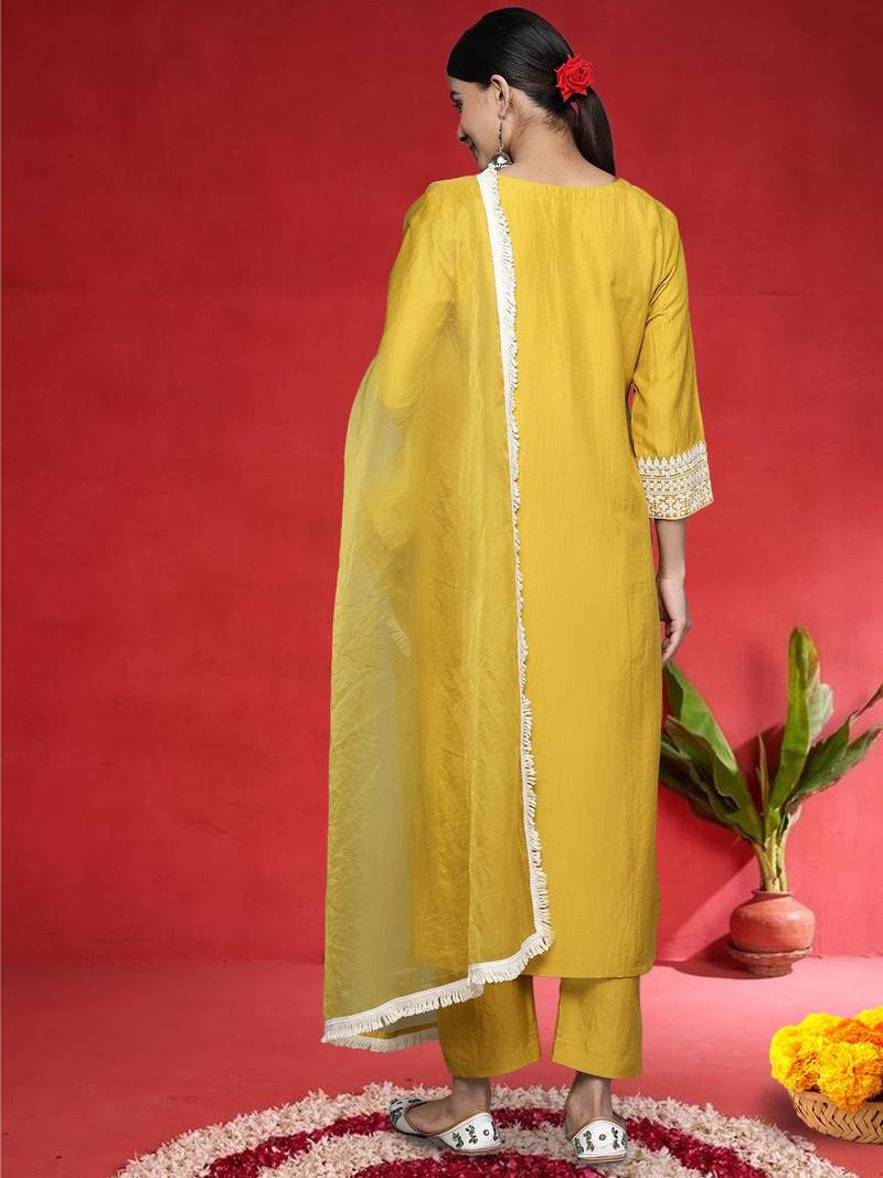 Women Ethnic Motifs Embroidered Regular Mirror Work Kurta with Trousers & Dupatta