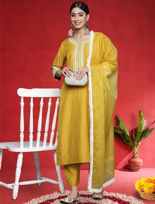 Women Ethnic Motifs Embroidered Regular Mirror Work Kurta with Trousers & Dupatta 6