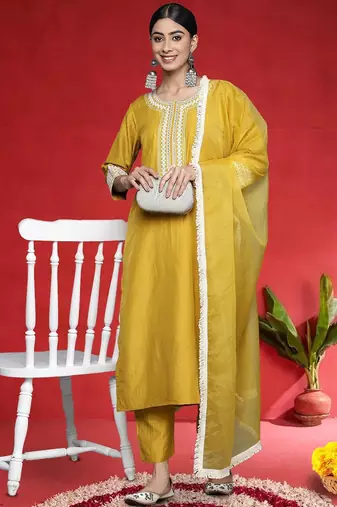 Women Ethnic Motifs Embroidered Regular Mirror Work Kurta with Trousers & Dupatta
