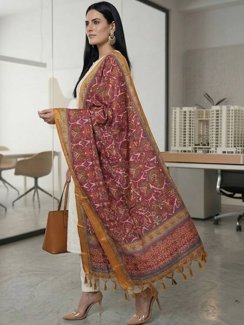 Women Embroidered Regular Thread Work Kurta with Trousers & With Dupatta
