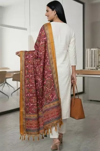 Women Embroidered Regular Thread Work Kurta with Trousers & With Dupatta
