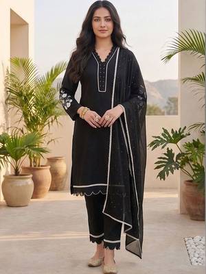 Women Ethnic Motifs Embroidered Regular Thread Work Kurta with Trousers & With Dupatta 1