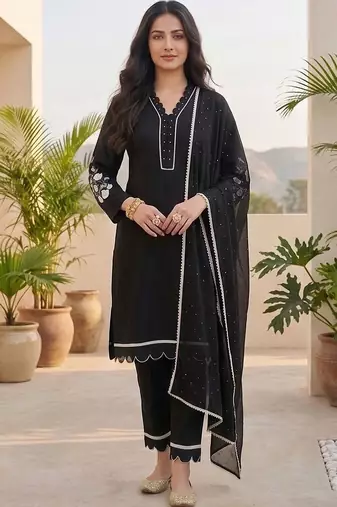 Women Ethnic Motifs Embroidered Regular Thread Work Kurta with Trousers & With Dupatta