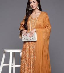 Women Bandhani Printed Empire Gotta Patti Kurta with Trousers & Dupatta
