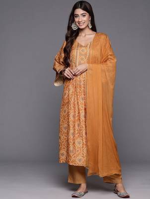 Women Bandhani Printed Empire Gotta Patti Kurta with Trousers & Dupatta 1