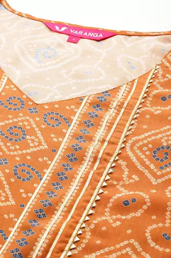 Women Bandhani Printed Empire Gotta Patti Kurta with Trousers & Dupatta