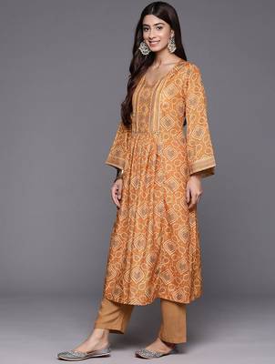 Women Bandhani Printed Empire Gotta Patti Kurta with Trousers & Dupatta 6