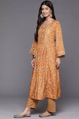 Women Bandhani Printed Empire Gotta Patti Kurta with Trousers & Dupatta
