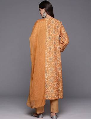 Women Bandhani Printed Empire Gotta Patti Kurta with Trousers & Dupatta 7