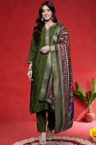 Women Ethnic Motifs Embroidered Kurta with Pyjama & Dupatta