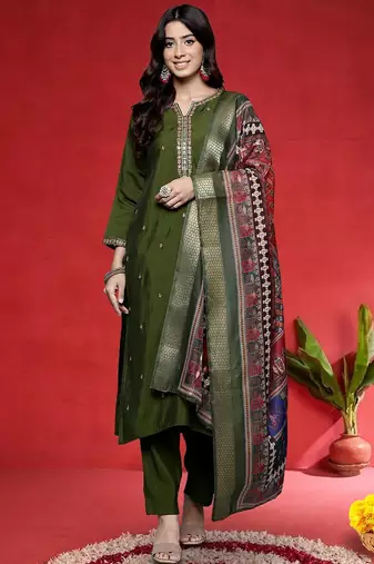 Women Ethnic Motifs Embroidered Kurta with Pyjama & Dupatta