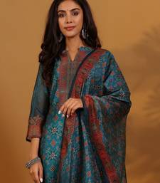 Ethnic Motifs Printed Chanderi Silk Straight Kurta With Trousers And Dupatta