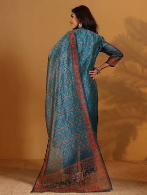 Ethnic Motifs Printed Chanderi Silk Straight Kurta With Trousers And Dupatta 6
