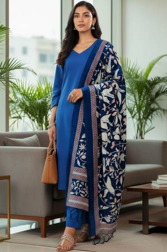 Women Ethnic Motifs Regular Kurta with Trousers & With Dupatta
