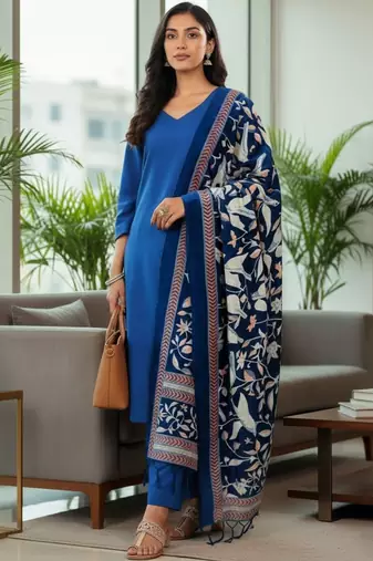 Women Ethnic Motifs Regular Kurta with Trousers & With Dupatta
