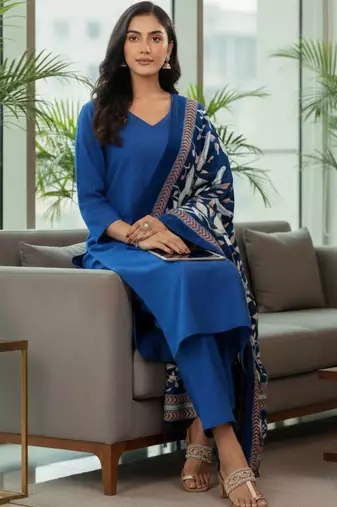 Women Ethnic Motifs Regular Kurta with Trousers & With Dupatta