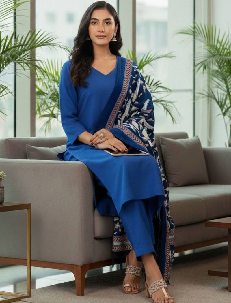 Women Ethnic Motifs Regular Kurta with Trousers & With Dupatta