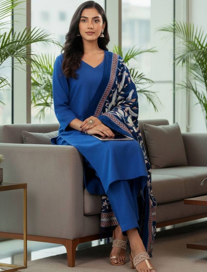 Women Ethnic Motifs Regular Kurta with Trousers & With Dupatta