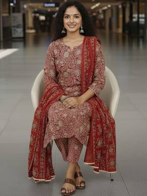 Women Ethnic Motifs Printed Regular Kurta with Trousers & With Dupatta 1