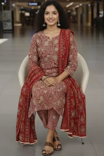 Women Ethnic Motifs Printed Regular Kurta with Trousers & With Dupatta