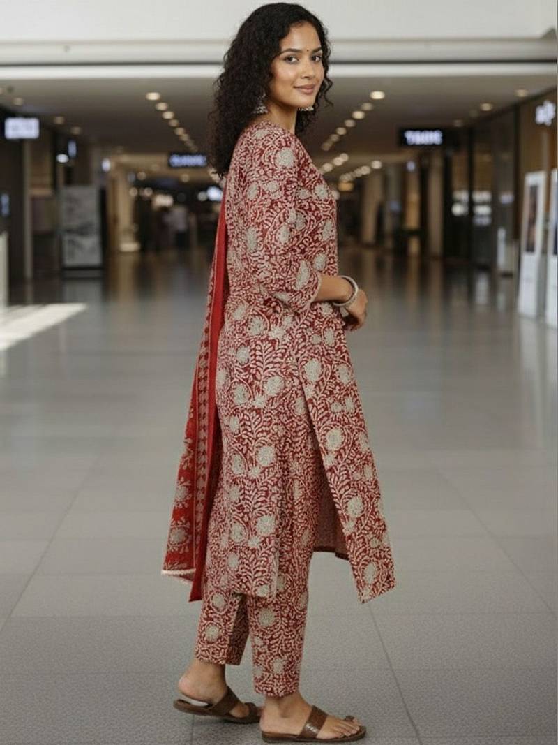 Women Ethnic Motifs Printed Regular Kurta with Trousers & With Dupatta