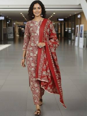 Women Ethnic Motifs Printed Regular Kurta with Trousers & With Dupatta 4