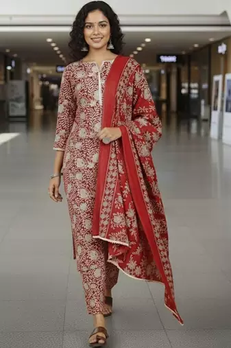 Women Ethnic Motifs Printed Regular Kurta with Trousers & With Dupatta
