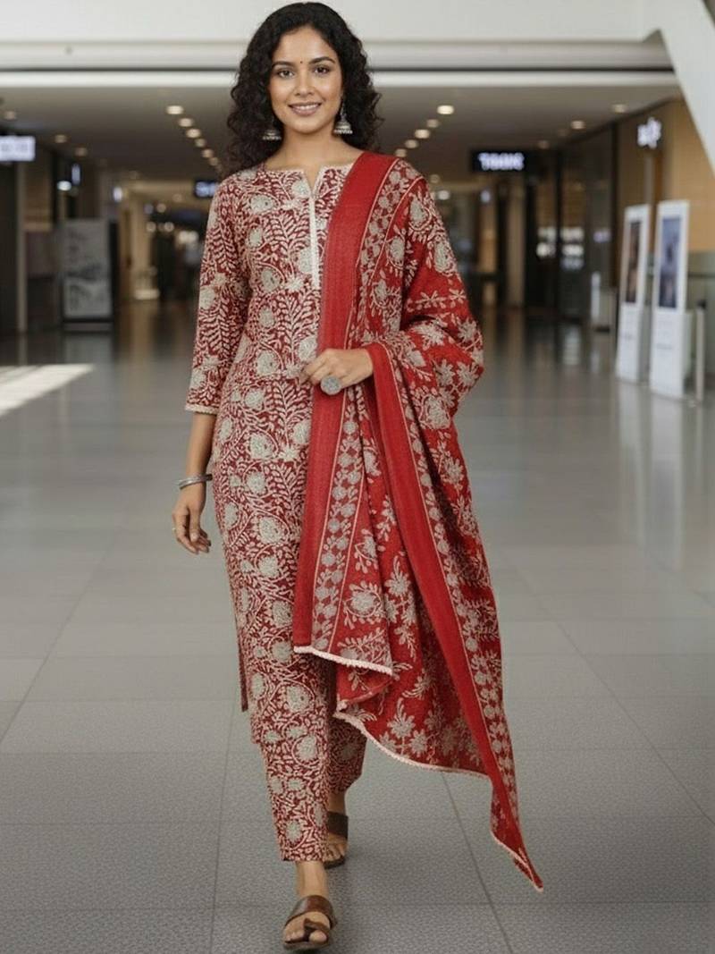 Women Ethnic Motifs Printed Regular Kurta with Trousers & With Dupatta
