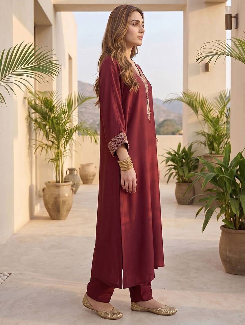 Women Ethnic Motifs Embroidered Regular Thread Work Kurta with Trousers