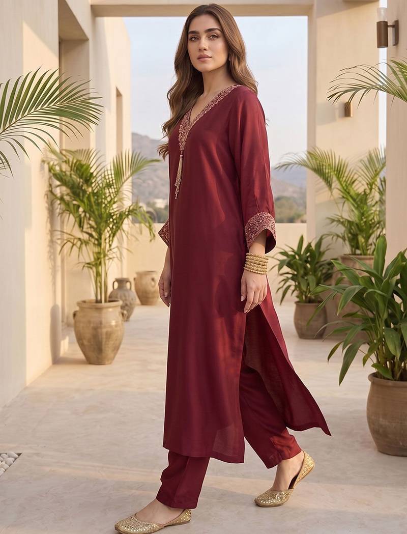Women Ethnic Motifs Embroidered Regular Thread Work Kurta with Trousers