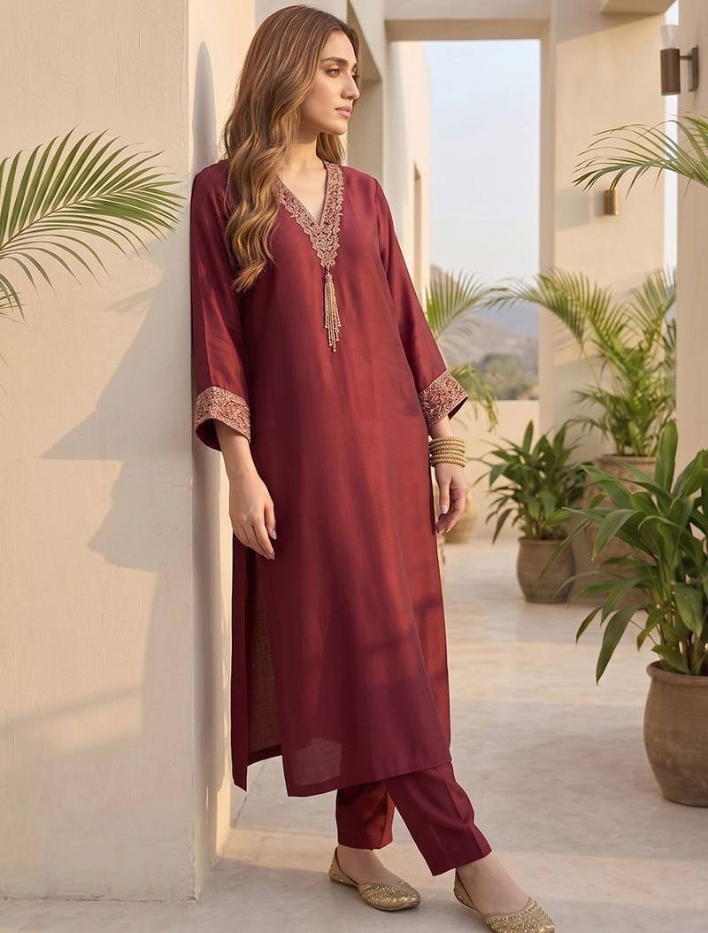 Women Ethnic Motifs Embroidered Regular Thread Work Kurta with Trousers