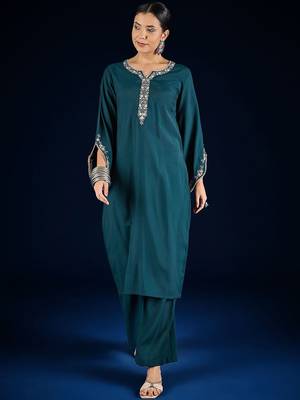 Floral Embroidered Thread Work Straight Kurta With Palazzos 1