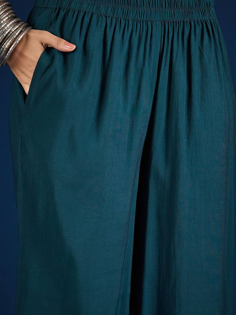 Floral Embroidered Thread Work Straight Kurta With Palazzos