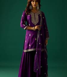 Ethnic Motifs Embroidered Zari Kurta With Sharara & Dupatta