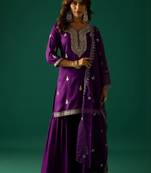 Ethnic Motifs Embroidered Zari Kurta With Sharara & Dupatta