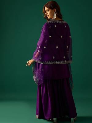 Ethnic Motifs Embroidered Zari Kurta With Sharara & Dupatta 4