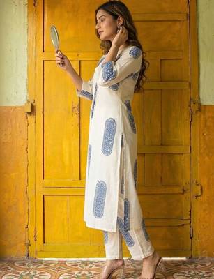 pure cotton ethnic motif printed A line Kurta with Trousers 2