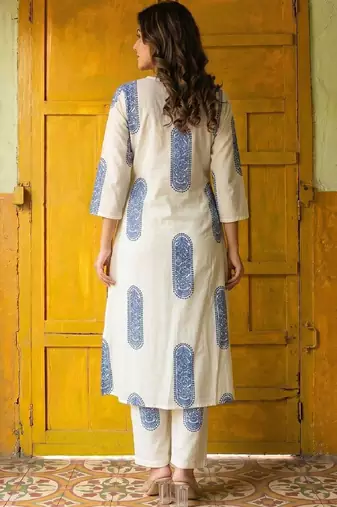 pure cotton ethnic motif printed A line Kurta with Trousers