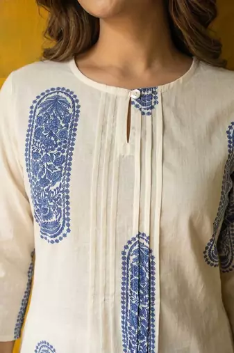 pure cotton ethnic motif printed A line Kurta with Trousers