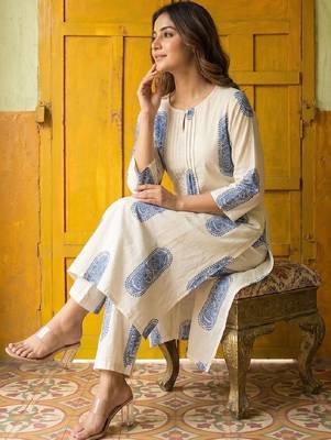 pure cotton ethnic motif printed A line Kurta with Trousers 6