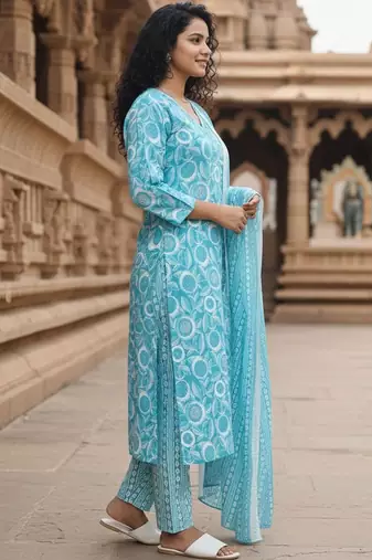 Women Floral Printed Regular Kurta with Trousers & With Dupatta